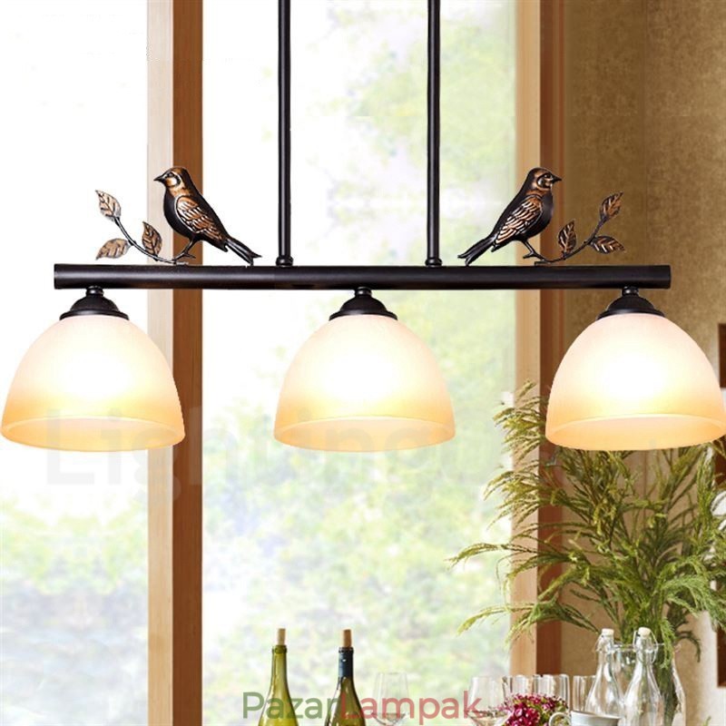3 Light Retro rusztikus acél függőlámpa üvegernyővel