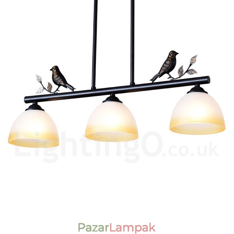 3 Light Retro rusztikus acél függőlámpa üvegernyővel