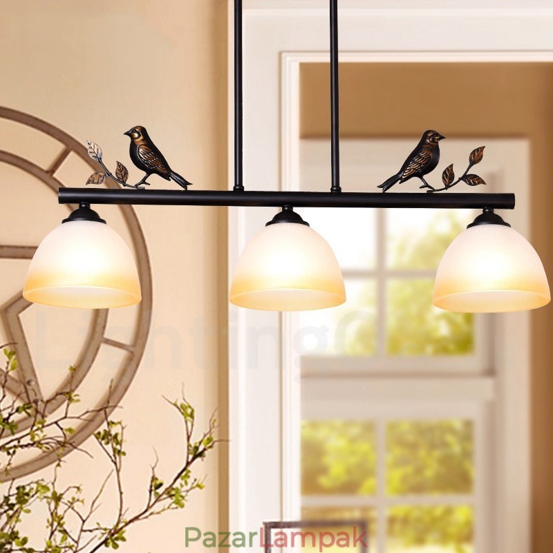 3 Light Retro rusztikus acél függőlámpa üvegernyővel