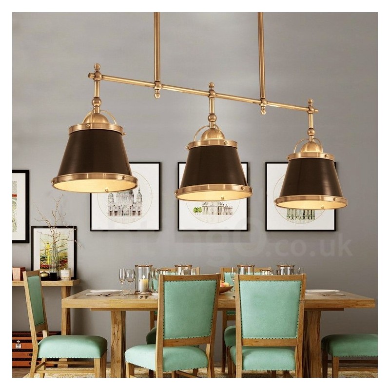 3 Light Retro rusztikus luxus sárgaréz függőlámpa sárgaréz ernyővel