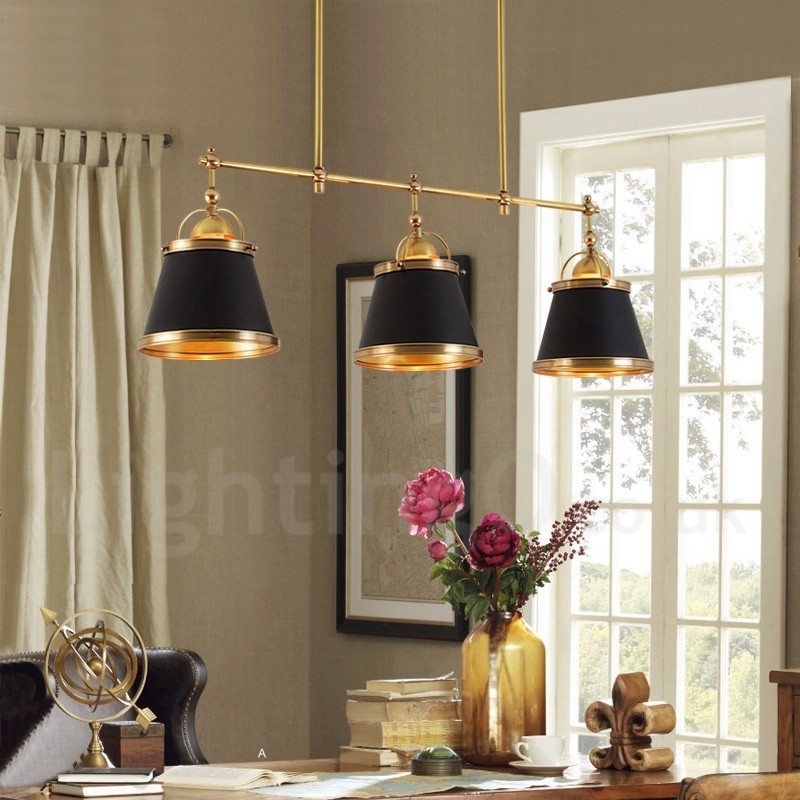 3 Light Retro rusztikus luxus sárgaréz függőlámpa sárgaréz ernyővel