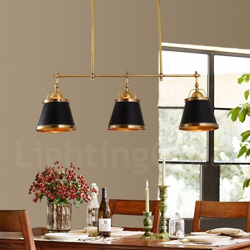 3 Light Retro rusztikus luxus sárgaréz függőlámpa sárgaréz ernyővel