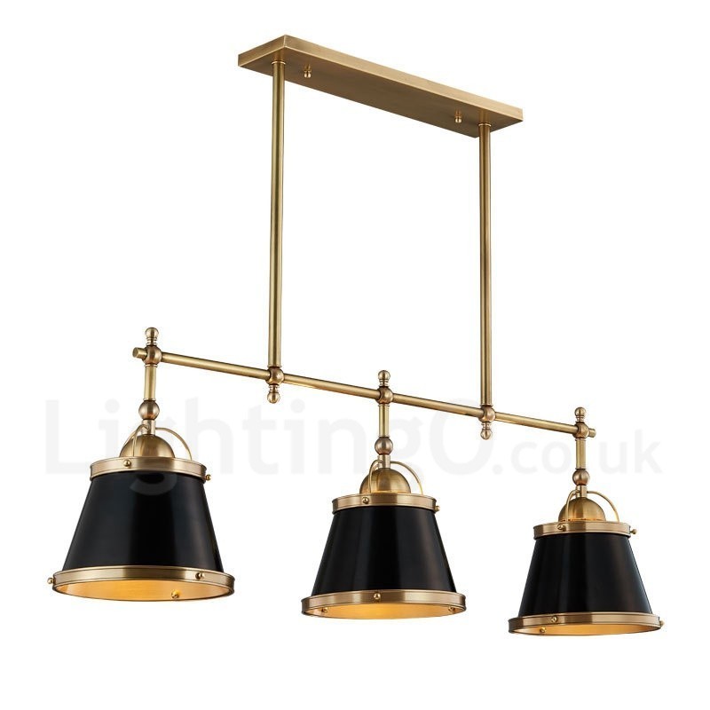 3 Light Retro rusztikus luxus sárgaréz függőlámpa sárgaréz ernyővel