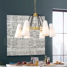 6 Világos, retro rusztikus luxus sárgaréz függőlámpa csillár üvegernyővel