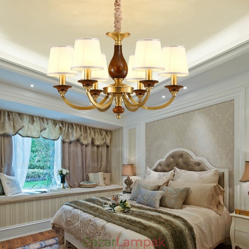 6 Világos, retro rusztikus luxus sárgaréz függőlámpa csillár üvegernyővel