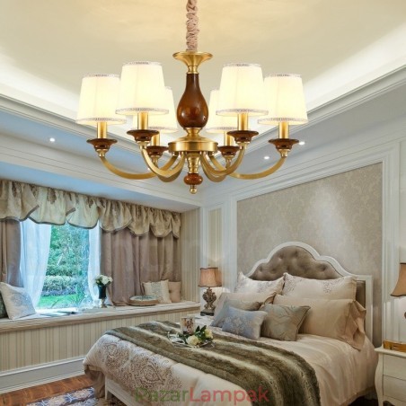 6 Világos, retro rusztikus luxus sárgaréz függőlámpa csillár üvegernyővel