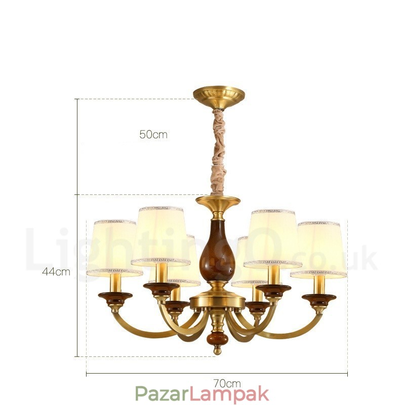 6 Világos, retro rusztikus luxus sárgaréz függőlámpa csillár üvegernyővel