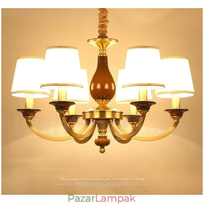 6 Világos, retro rusztikus luxus sárgaréz függőlámpa csillár üvegernyővel