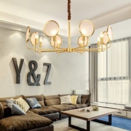 8 Világos, retro rusztikus luxus sárgaréz függőlámpa csillár üvegernyővel
