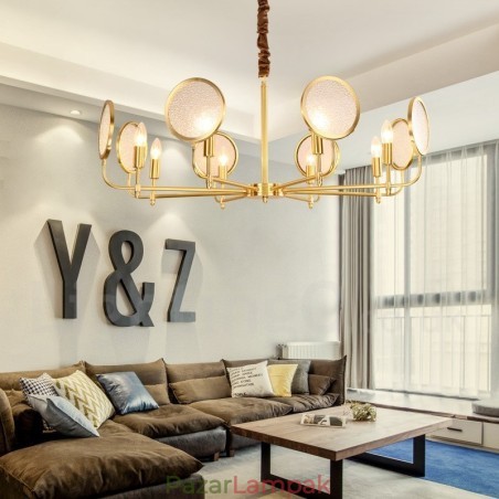8 Világos, retro rusztikus luxus sárgaréz függőlámpa csillár üvegernyővel 8 Világos, retro rusztikus luxus sárgaréz függőlámpa csillár üvegernyővel