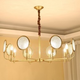8 Világos, retro rusztikus luxus sárgaréz függőlámpa csillár üvegernyővel