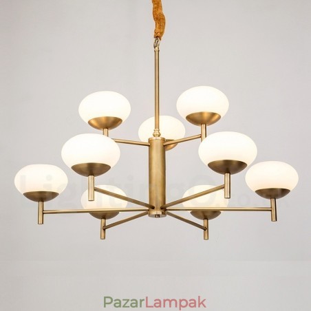9 Világos, retro rusztikus luxus sárgaréz függőlámpa csillár üvegernyővel 9 Világos, retro rusztikus luxus sárgaréz függőlámpa csillár üvegernyővel