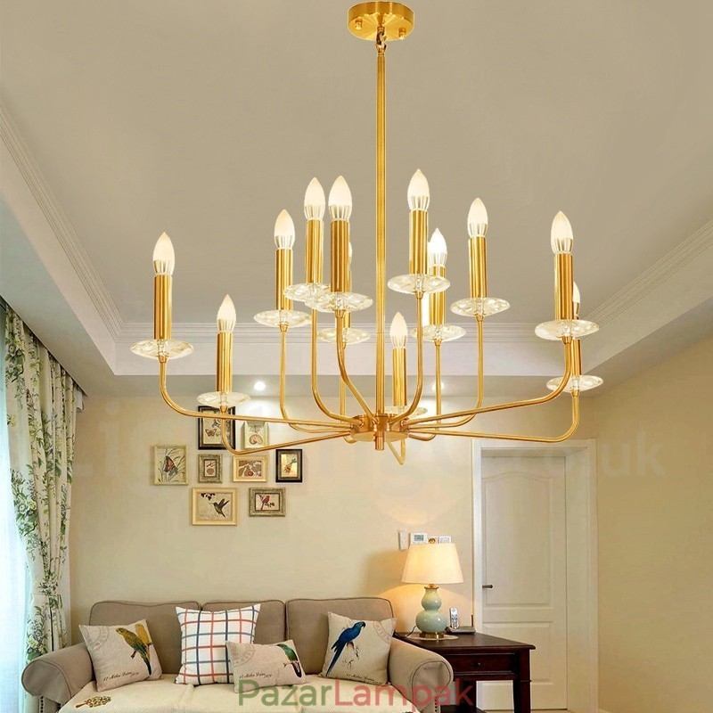 12 Light Retro rusztikus luxus sárgaréz függőlámpa csillár