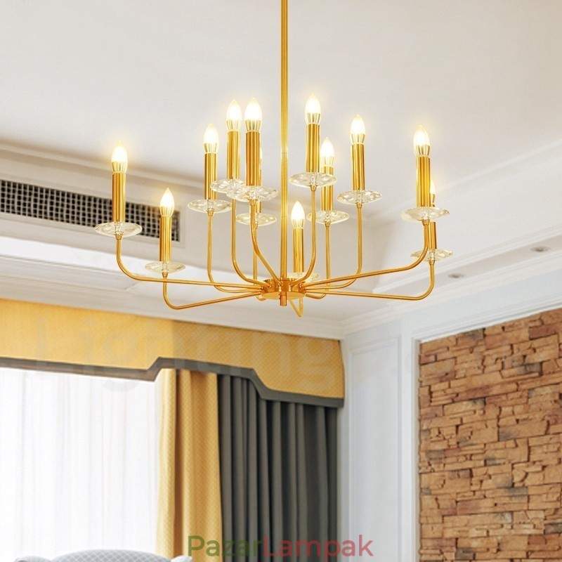12 Light Retro rusztikus luxus sárgaréz függőlámpa csillár