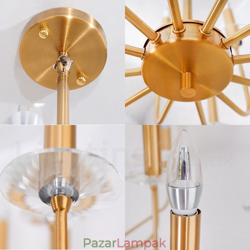 12 Light Retro rusztikus luxus sárgaréz függőlámpa csillár