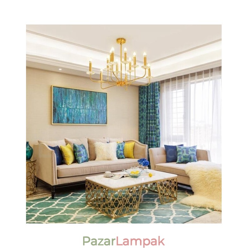 12 Light Retro rusztikus luxus sárgaréz függőlámpa csillár