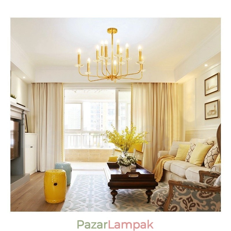 12 Light Retro rusztikus luxus sárgaréz függőlámpa csillár