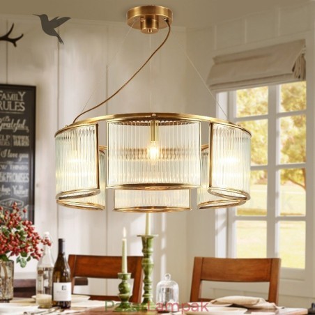 6 Világos retro rusztikus sárgaréz függőlámpa csillár üvegernyővel