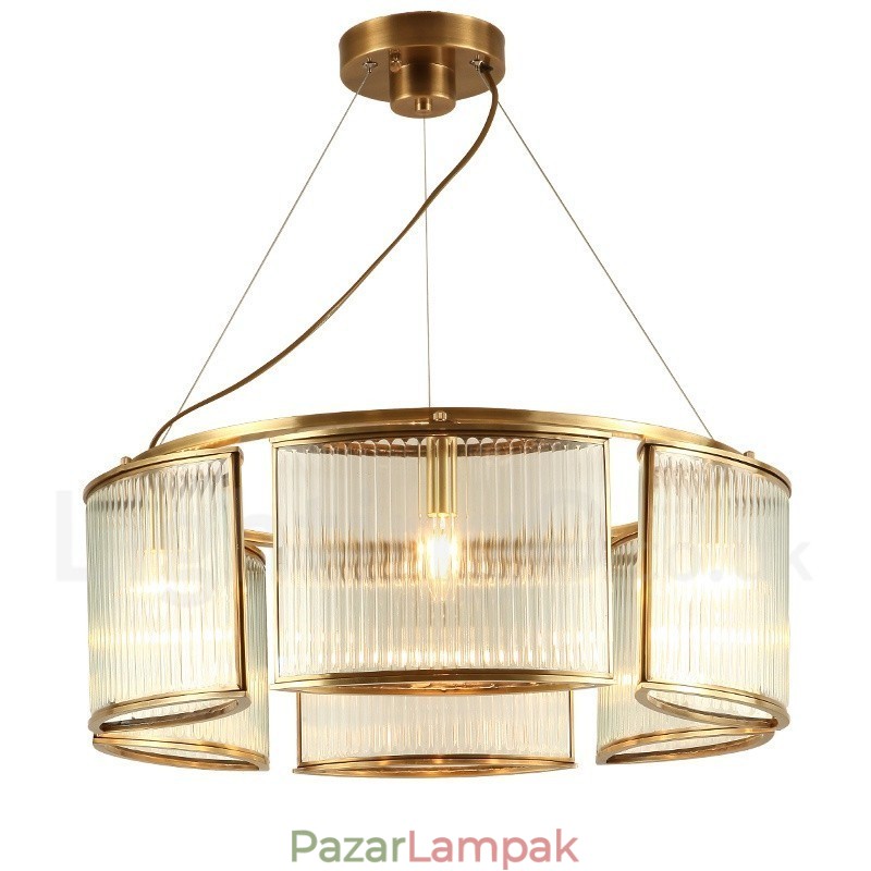 6 Világos retro rusztikus sárgaréz függőlámpa csillár üvegernyővel