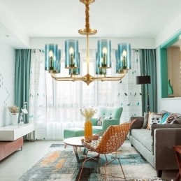 8 Világos, retro rusztikus luxus sárgaréz függőlámpa csillár üvegernyővel