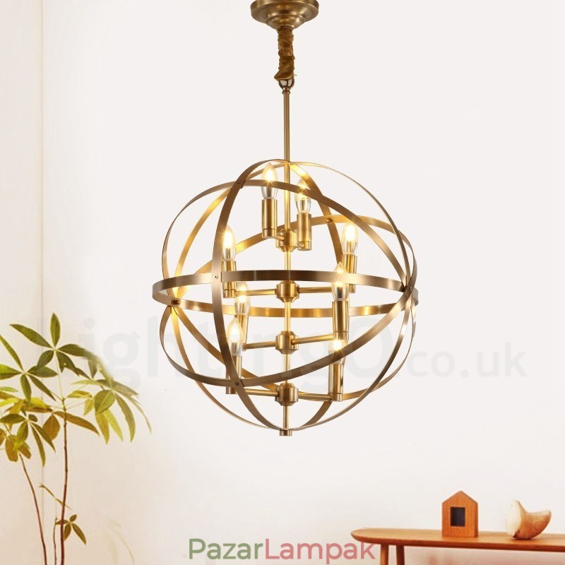 8 Világos retro rusztikus luxus sárgaréz függőlámpa csillár