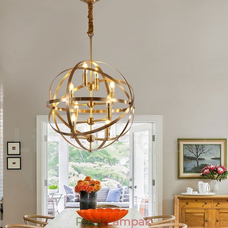 8 Világos retro rusztikus luxus sárgaréz függőlámpa csillár