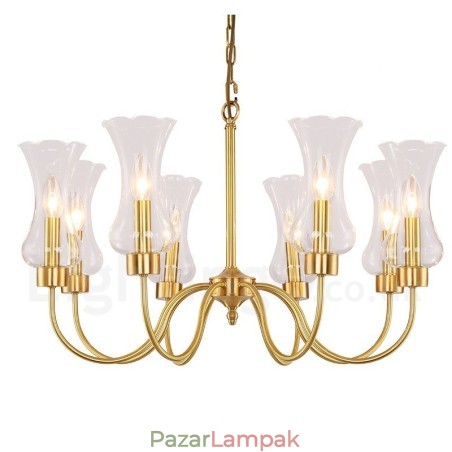 8 Világos, retro rusztikus luxus sárgaréz függőlámpa csillár üvegernyővel