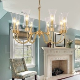 8 Világos, retro rusztikus luxus sárgaréz függőlámpa csillár üvegernyővel