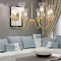 8 Világos, retro rusztikus luxus sárgaréz függőlámpa csillár üvegernyővel