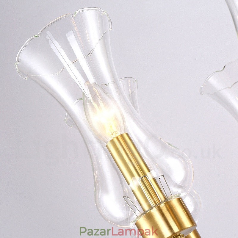 6 Világos, retro rusztikus luxus sárgaréz függőlámpa csillár üvegernyővel