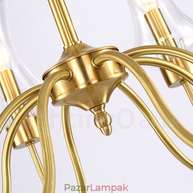 6 Világos, retro rusztikus luxus sárgaréz függőlámpa csillár üvegernyővel