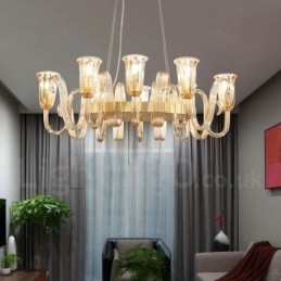 8 Világos Retro Rusztikus Luxus Alumínium ötvözet Függeszték lámpacsillár üvegernyővel