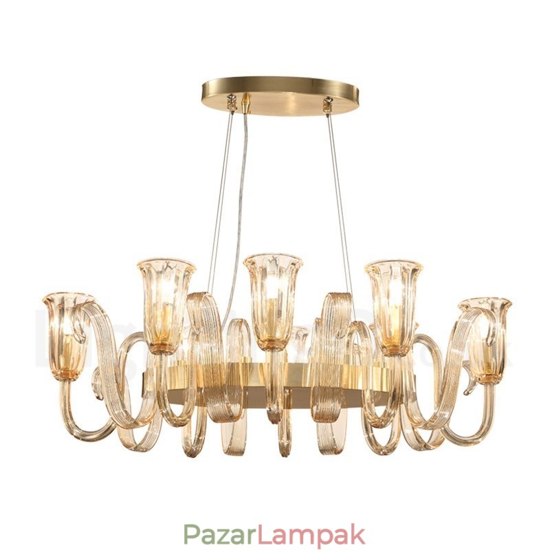 8 Világos Retro Rusztikus Luxus Alumínium ötvözet Függeszték lámpacsillár üvegernyővel
