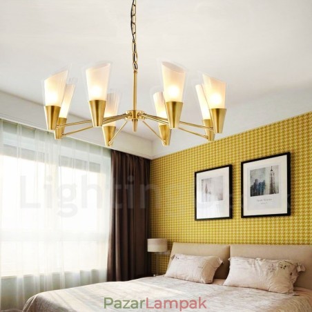 8 Világos, retro rusztikus luxus sárgaréz függőlámpa csillár üvegernyővel 8 Világos, retro rusztikus luxus sárgaréz függőlámpa csillár üvegernyővel