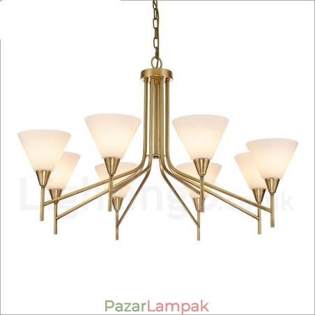 8 Világos, retro rusztikus luxus sárgaréz függőlámpa csillár üvegernyővel