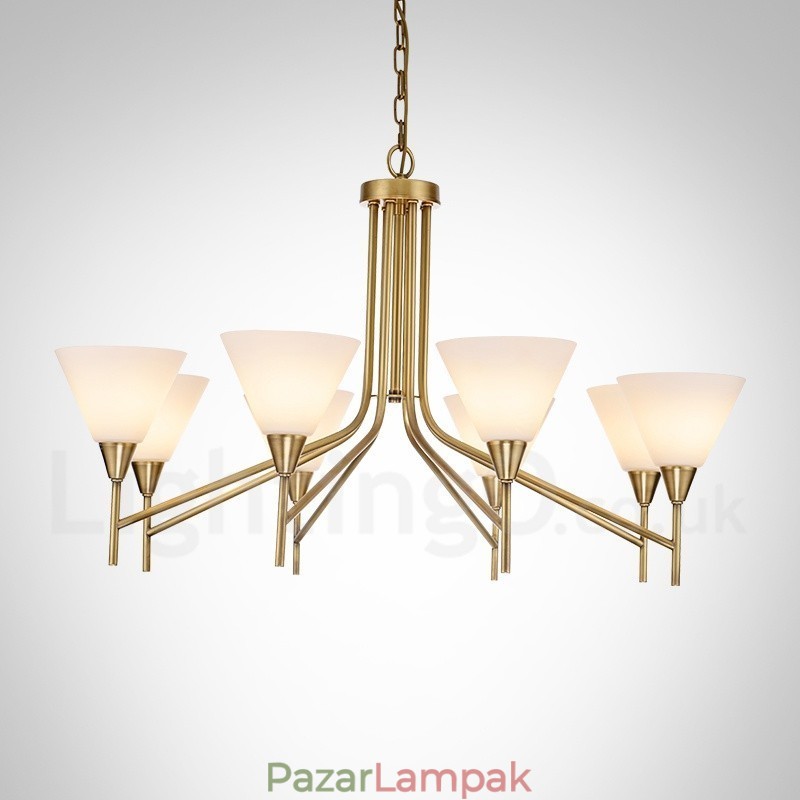 8 Világos, retro rusztikus luxus sárgaréz függőlámpa csillár üvegernyővel