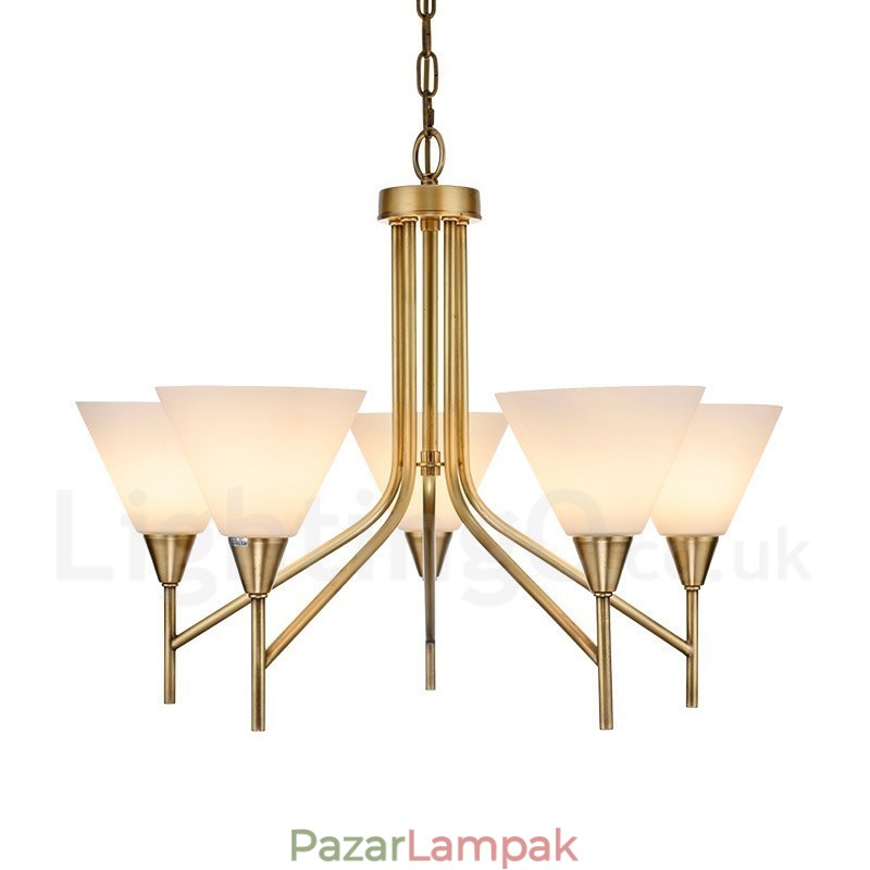 5 Világos retro rusztikus sárgaréz függőlámpa csillár üvegernyővel