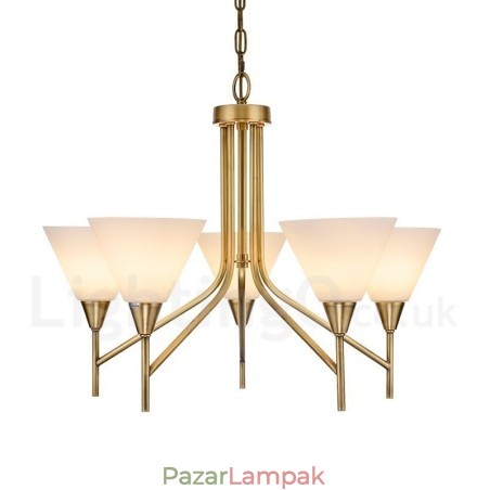 5 Világos retro rusztikus sárgaréz függőlámpa csillár üvegernyővel