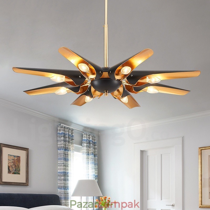 8 könnyű retro rusztikus luxus alumínium ötvözet függőlámpa csillár alumínium ötvözet ernyővel