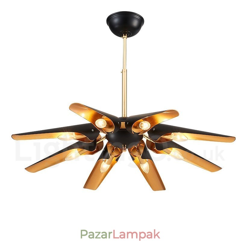 8 könnyű retro rusztikus luxus alumínium ötvözet függőlámpa csillár alumínium ötvözet ernyővel