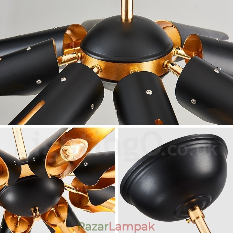 8 könnyű retro rusztikus luxus alumínium ötvözet függőlámpa csillár alumínium ötvözet ernyővel