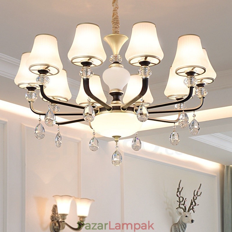Modern, modern retro luxus kristály függőlámpa csillár üveg ernyővel