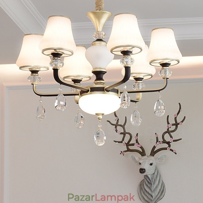 Modern, modern retro luxus kristály függőlámpa csillár üveg ernyővel