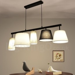 Modern, modern 5 könnyű acél függőlámpa szövet ernyővel