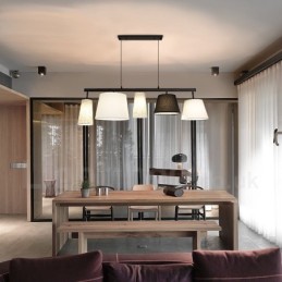 Modern, modern 5 könnyű acél függőlámpa szövet ernyővel