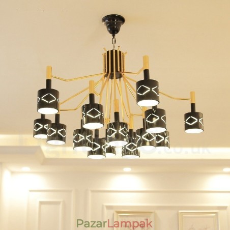 Modern modern 15 könnyű acél csillár acél ernyővel Modern modern 15 könnyű acél csillár acél ernyővel