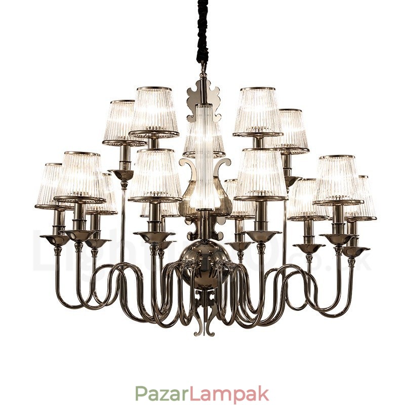 Modern, modern 15 könnyű acél csillár akril árnyalattal