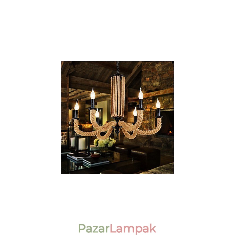 Retro kötélcsillár vas lámpa