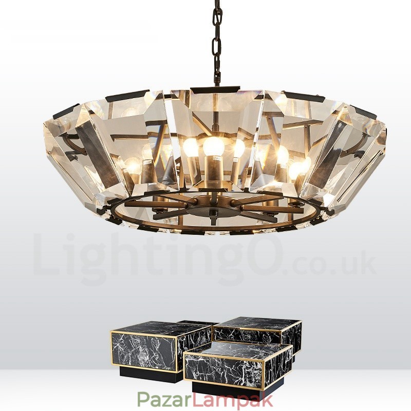 Modern, modern 8 könnyű acél függőlámpa CrystalGlass ernyővel