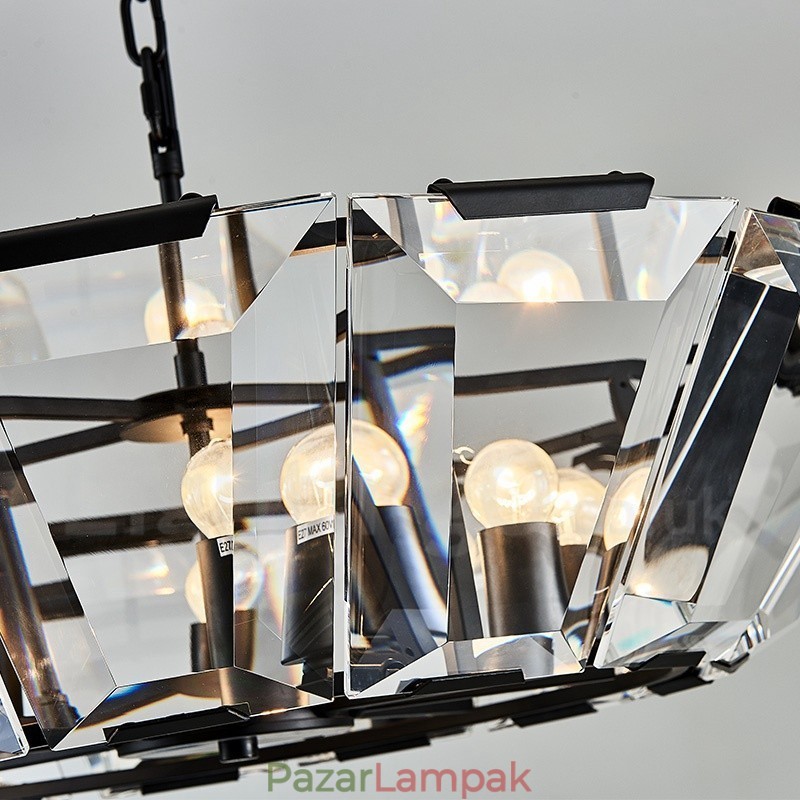 Modern, modern 8 könnyű acél függőlámpa CrystalGlass ernyővel